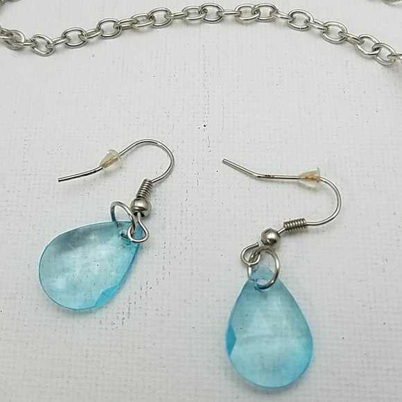 Aquamarine Tear Drop Silver Bead Necklace Earrings - Picture 2 of 3